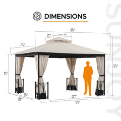 SUNJOY 11x13 Outdoor Patio Gazebo with Netting and Curtain.