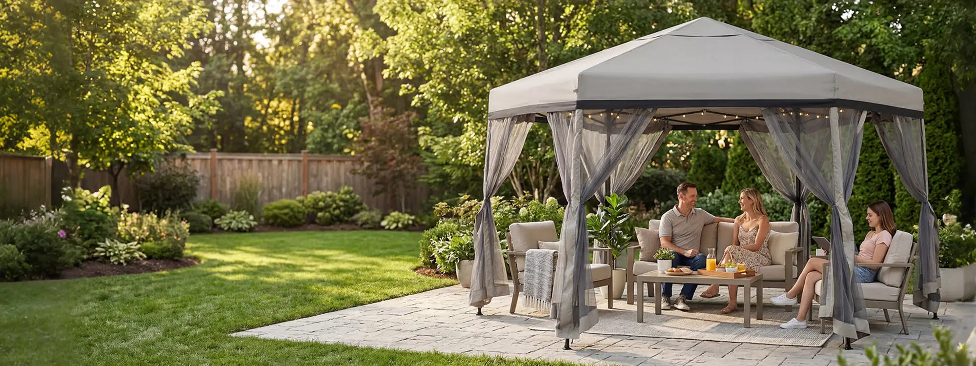 SUNJOY 11x11 Hexagon Pop Up Gazebo with Netting
