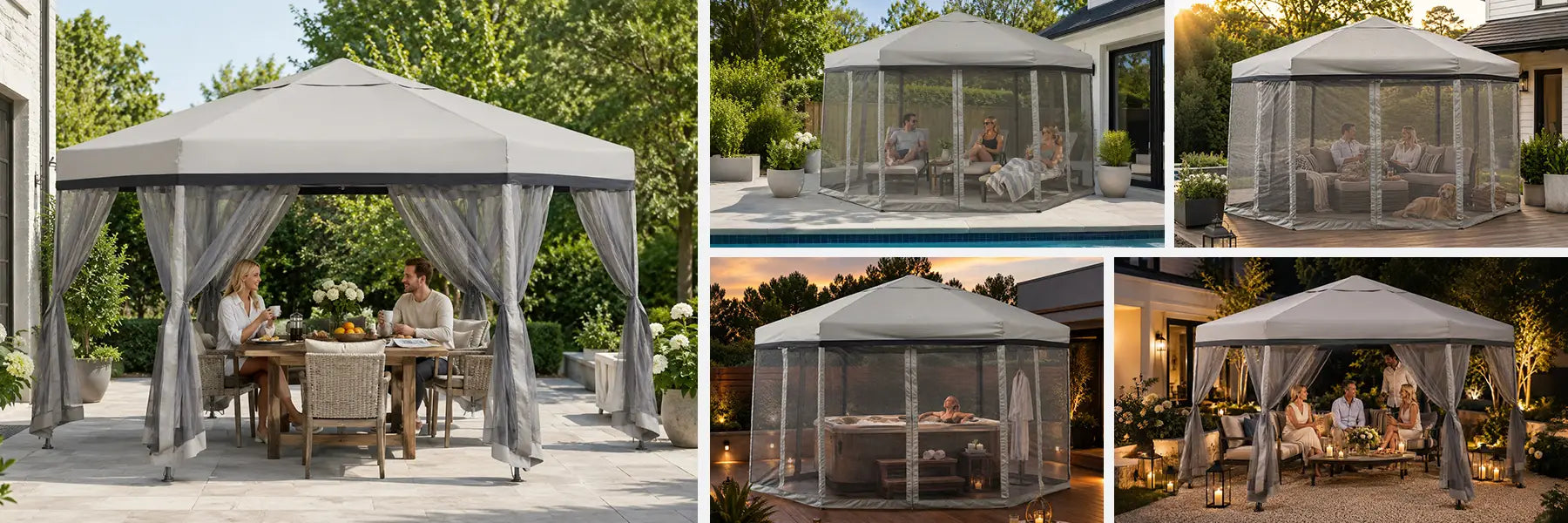 SUNJOY 11x11 Hexagon Pop Up Gazebo with Netting