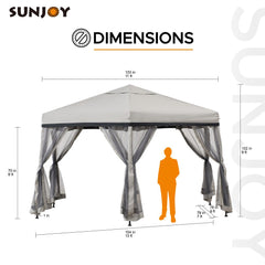 SUNJOY Outdoor Patio 11x11 Hexagon Backyard Pop Up Portable Soft Top Gazebo with Netting