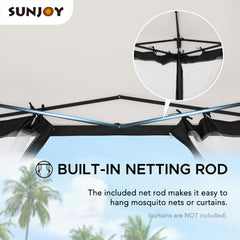Sunjoy Outdoor Patio 11x11 Hexagon Backyard Pop Up Portable Soft Top Gazebo with Netting