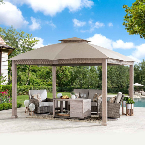Sunjoy 11x13 Aluminum Posts Soft Top Gazebo with 5-year Fade-resistant Sunbrella® Shade Fabric Canopy Roof and Metal Ceiling Hook