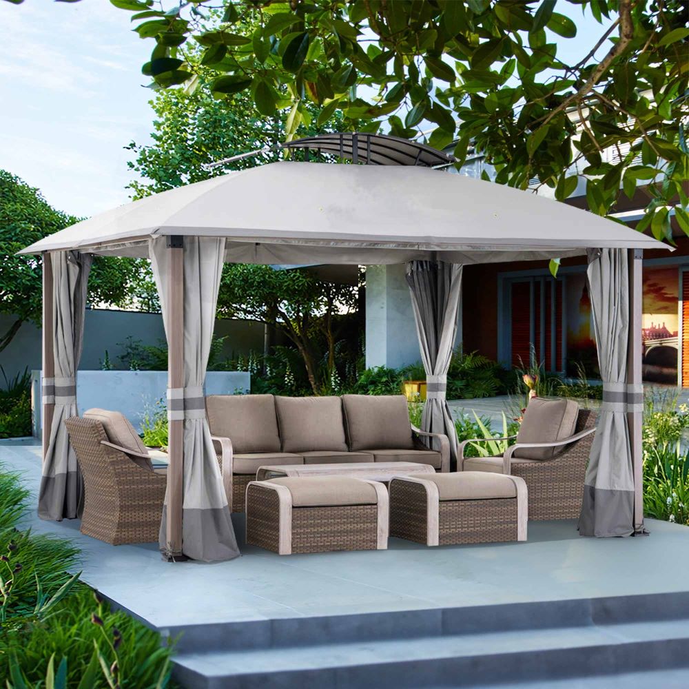SUNJOY 11x13 Outdoor Canopy Gazebo Kit with Netting and Curtain.