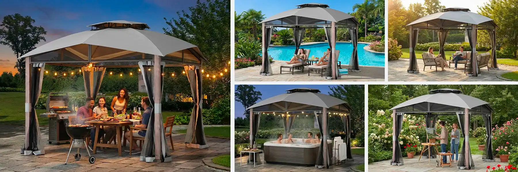 SUNJOY 12x12 Hillsdale Soft Top Gazebo with 4 Counterweights and Netting
