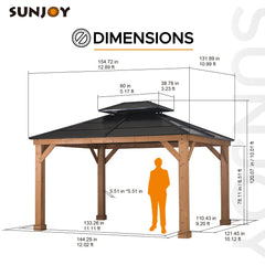 SUNJOY 11’ x 13’ Hardtop Gazebo with Cedar Frame and Ceiling Hook