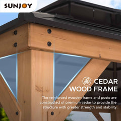 SUNJOY 11’ x 13’ Hardtop Gazebo with Cedar Frame and Ceiling Hook