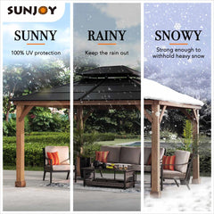 SUNJOY 11’ x 13’ Hardtop Gazebo with Cedar Frame and Ceiling Hook