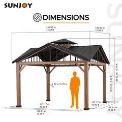 SUNJOY 12' x 12' Roanforth Gazebo With 2-Tier Roof and Ceiling Hook