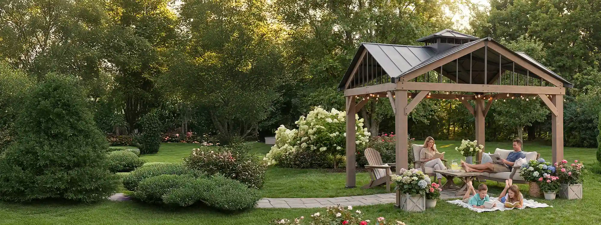 SUNJOY 12x12 Heavy-Duty Wooden Gazebo, Hardtop Pavilion with Decorative Roof Vent