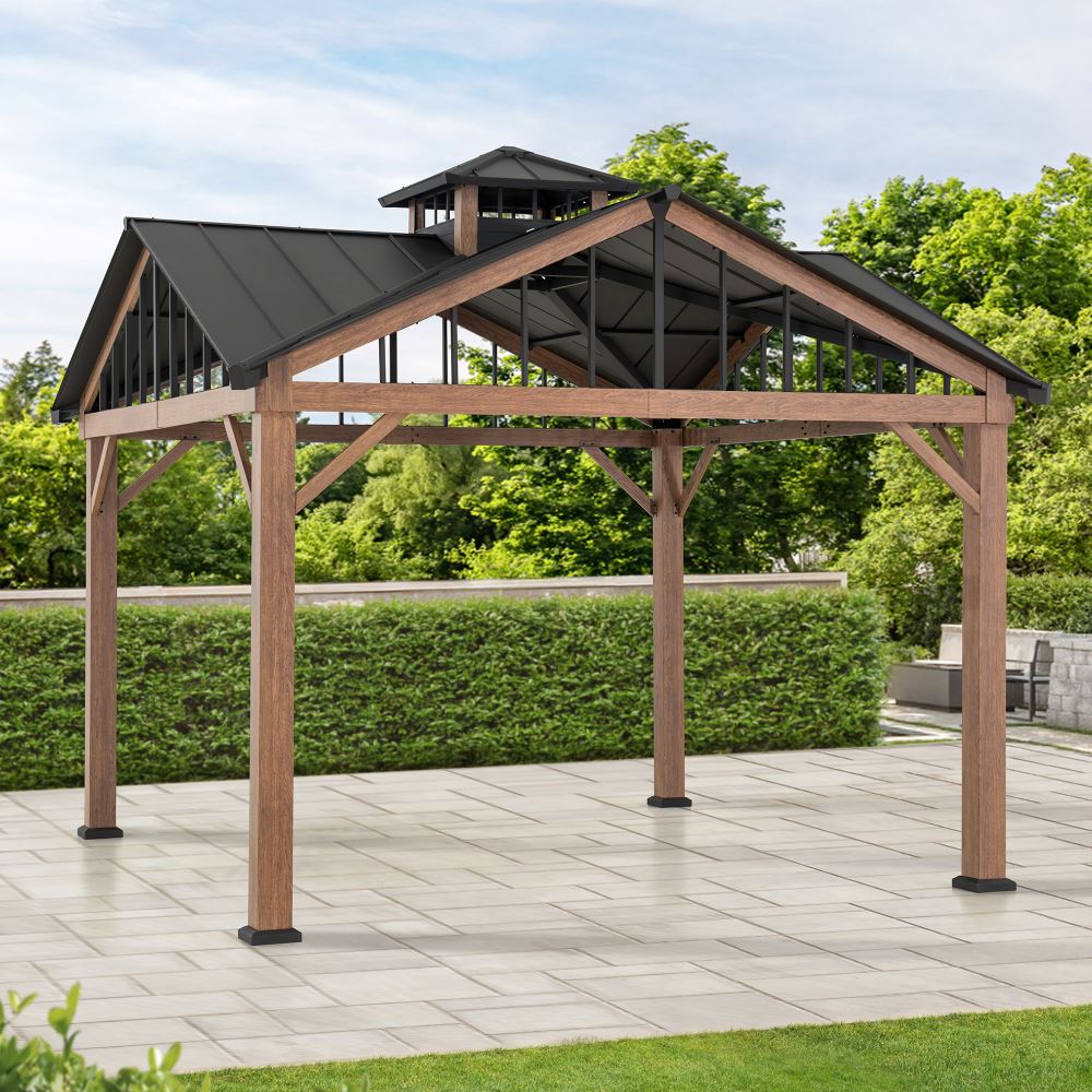 SUNJOY 12x12 Roanforth Gazebo With 2-Tier Roof and Ceiling Hook.