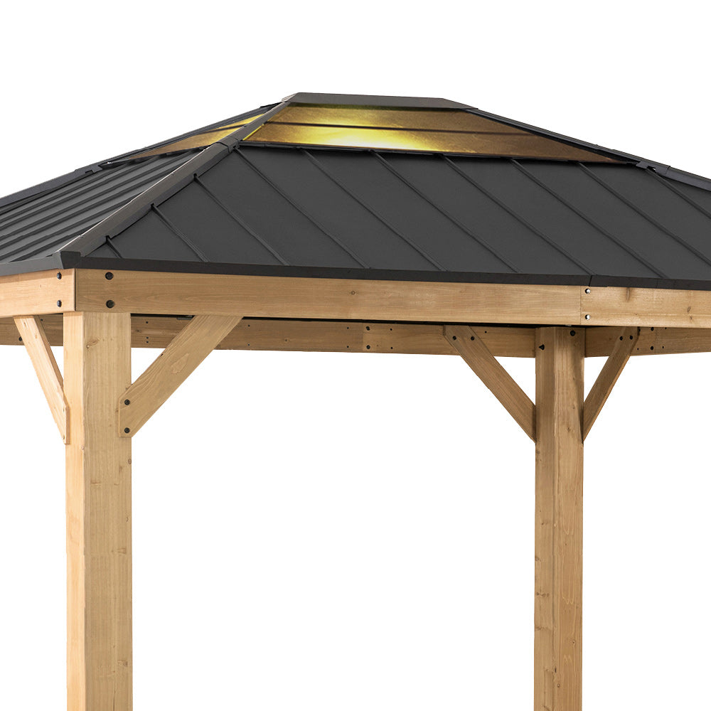 11x13 Cedar Wood Gazebo Kit with Skylight Roof & Hook - SUNJOY