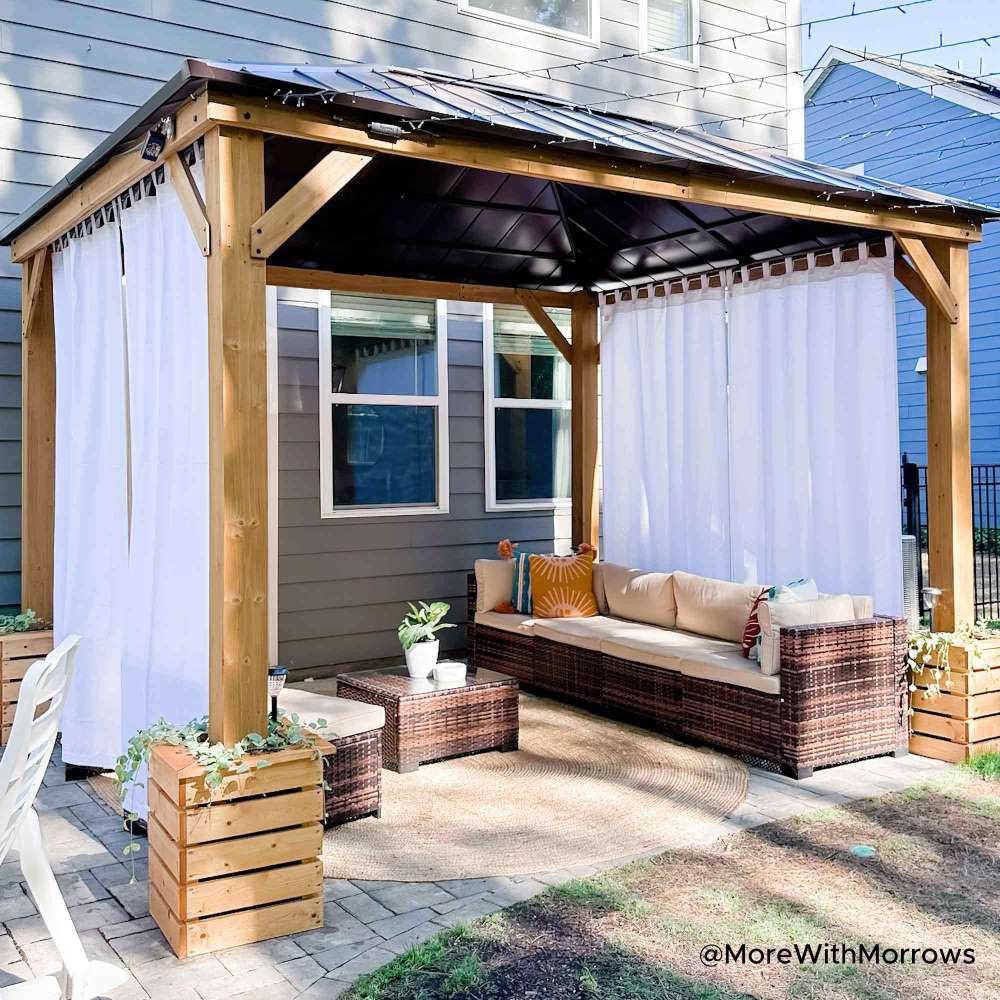 SUNJOY 11x13 Wooden Gazebo Kits with Skylight and Ceiling Hook.