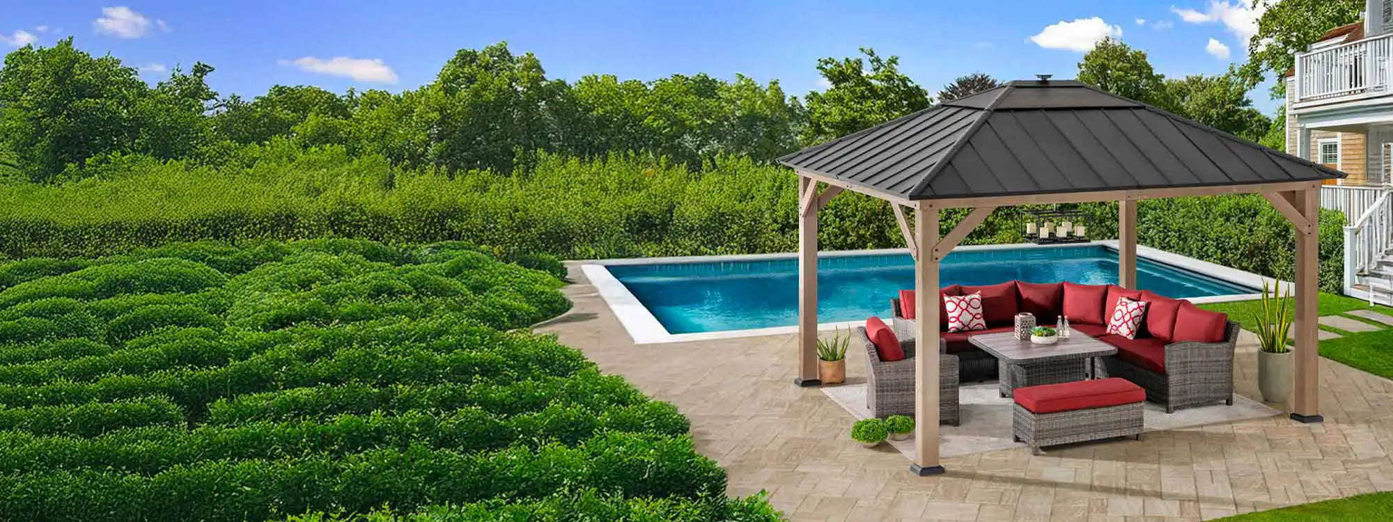 SUNJOY 11x13 Wooden Gazebo with Solar Panel, LED Lights and Ceiling Hook - Driftwood Cedar