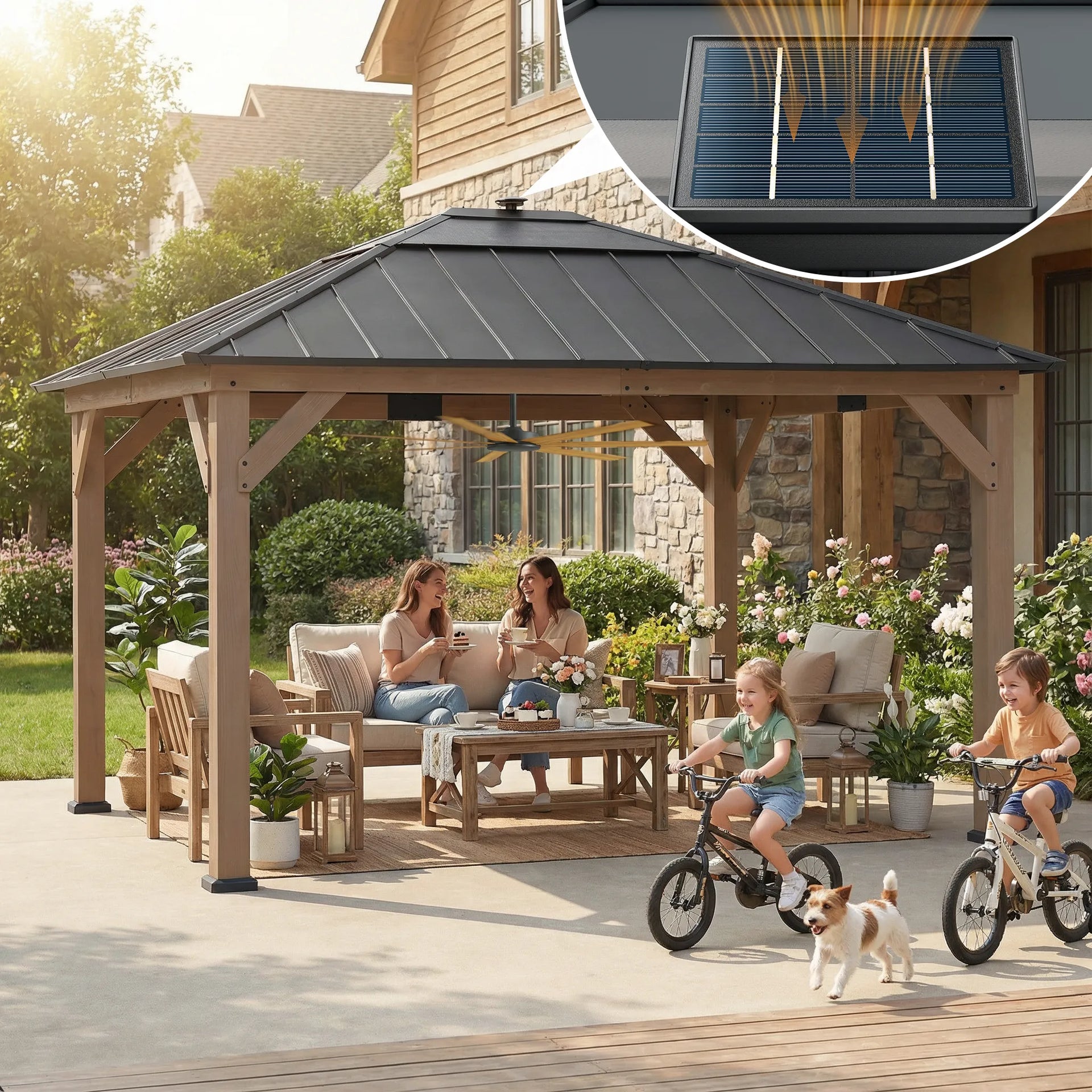 11x13 Wooden Gazebo Kits with Solar LED Light - SUNJOY