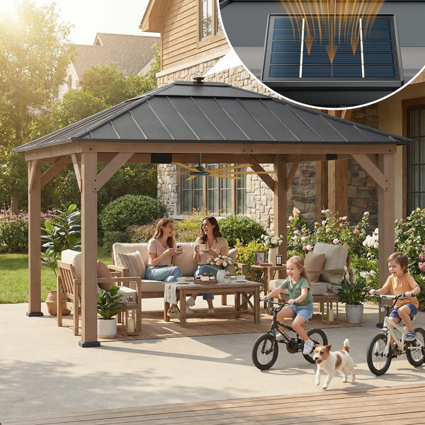 COVE G-SPOT Sサイズ フレーム 11x13 Wooden Gazebo Kits with Solar LED Light - SUNJOY