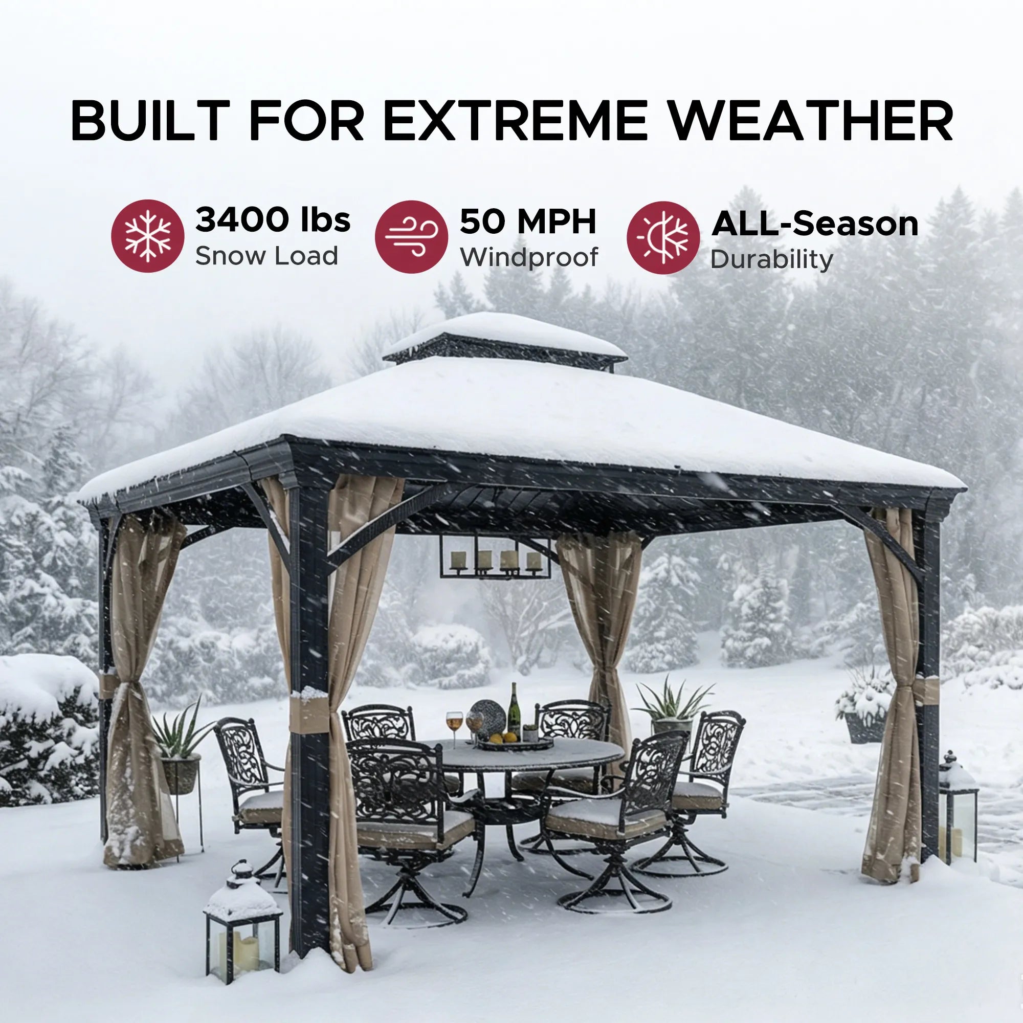 SUNJOY 11x13 All-Season Metal Gazebo with Aluminum Frame and Privacy Netting