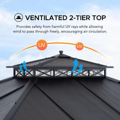 SUNJOY 10x12 Steel Gazebo with 2-Tier Metal Roof and Netting