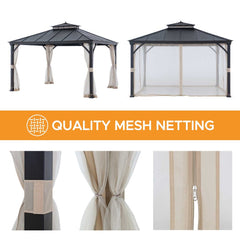 SUNJOY 10x12 Steel Gazebo with 2-Tier Metal Roof and Netting