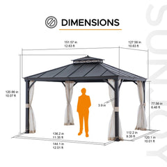 SUNJOY 10x12 Steel Gazebo with 2-Tier Metal Roof and Netting