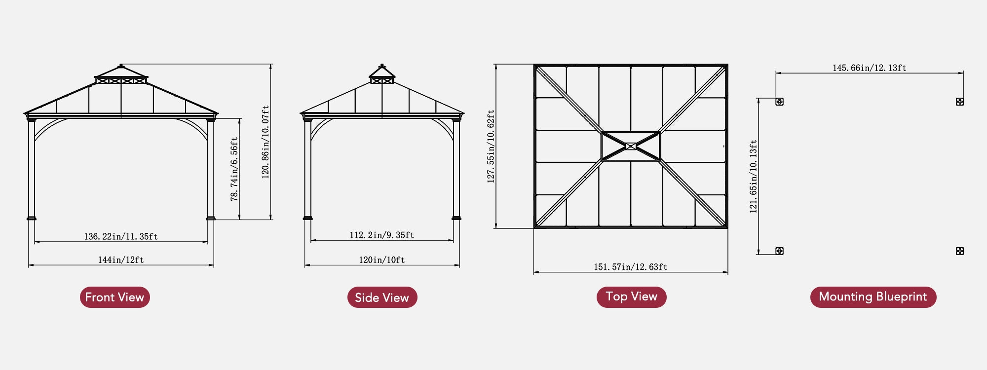 SUNJOY 10x12 Patio Steel Gazebo with Vented 2-Tier Metal Roof and Netting