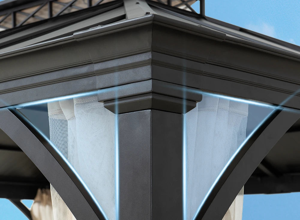 SUNJOY 10x12 Patio Steel Gazebo with Vented 2-Tier Metal Roof and Netting