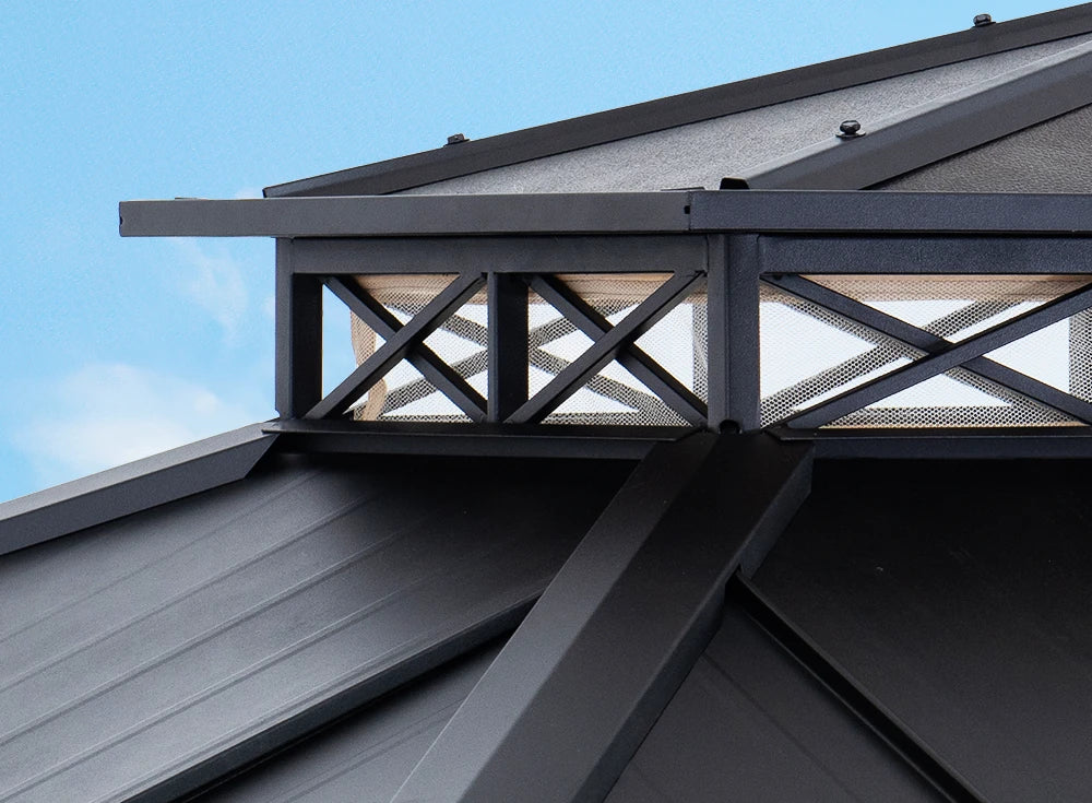 SUNJOY 10x12 Patio Steel Gazebo with Vented 2-Tier Metal Roof and Netting