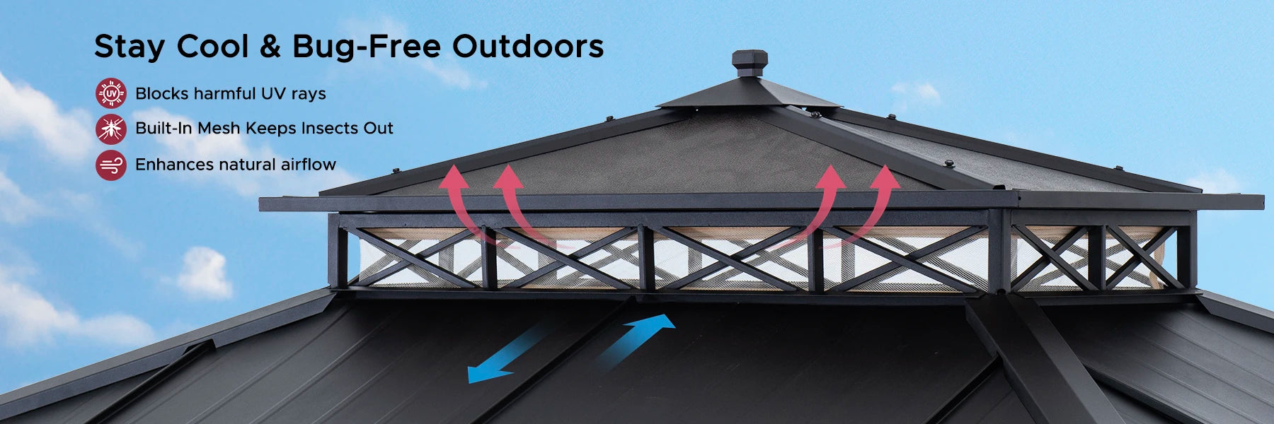 SUNJOY 10x12 Patio Steel Gazebo with Vented 2-Tier Metal Roof and Netting