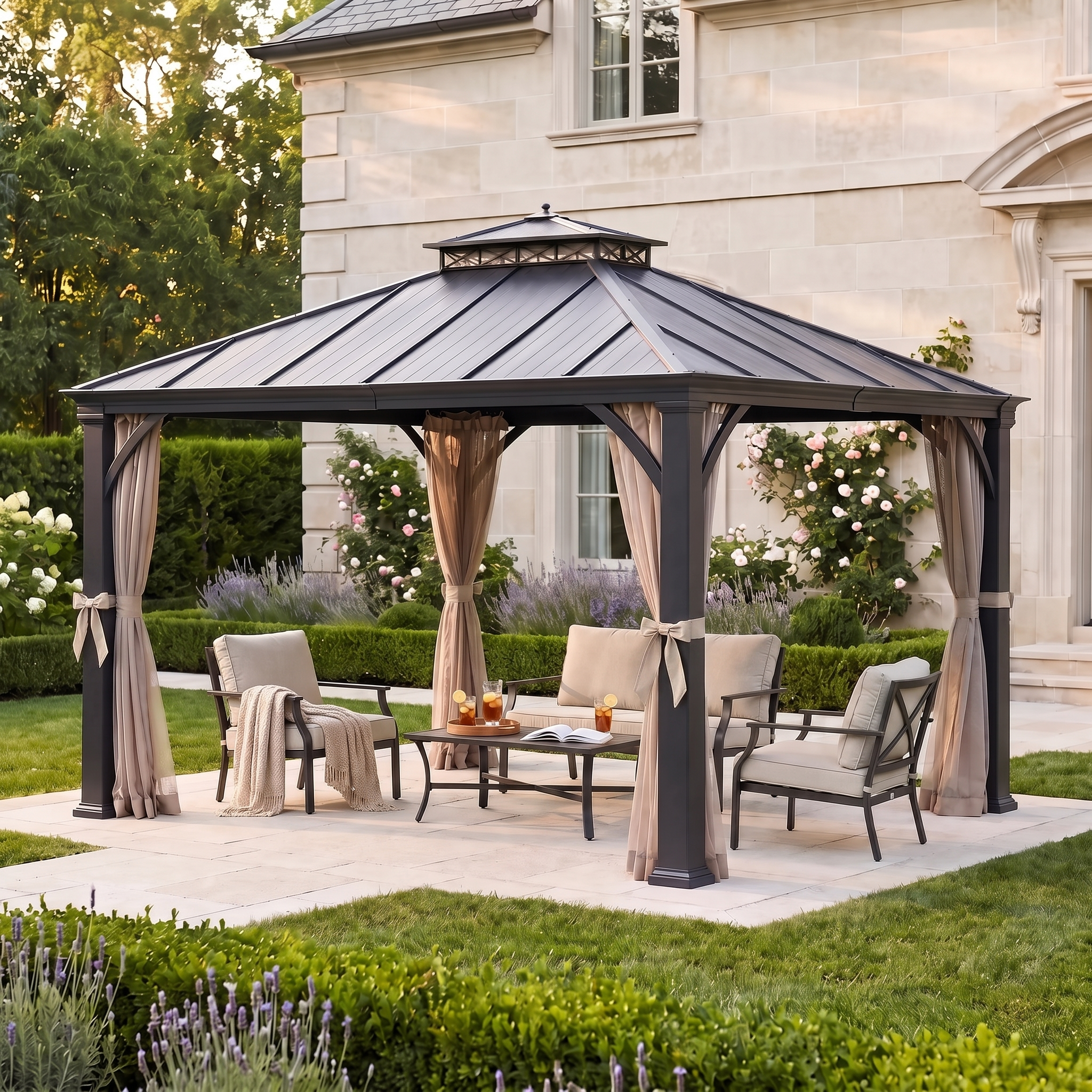 Crown Lattice Hardtop Patio Gazebo 11' × 13',  Matte Black
