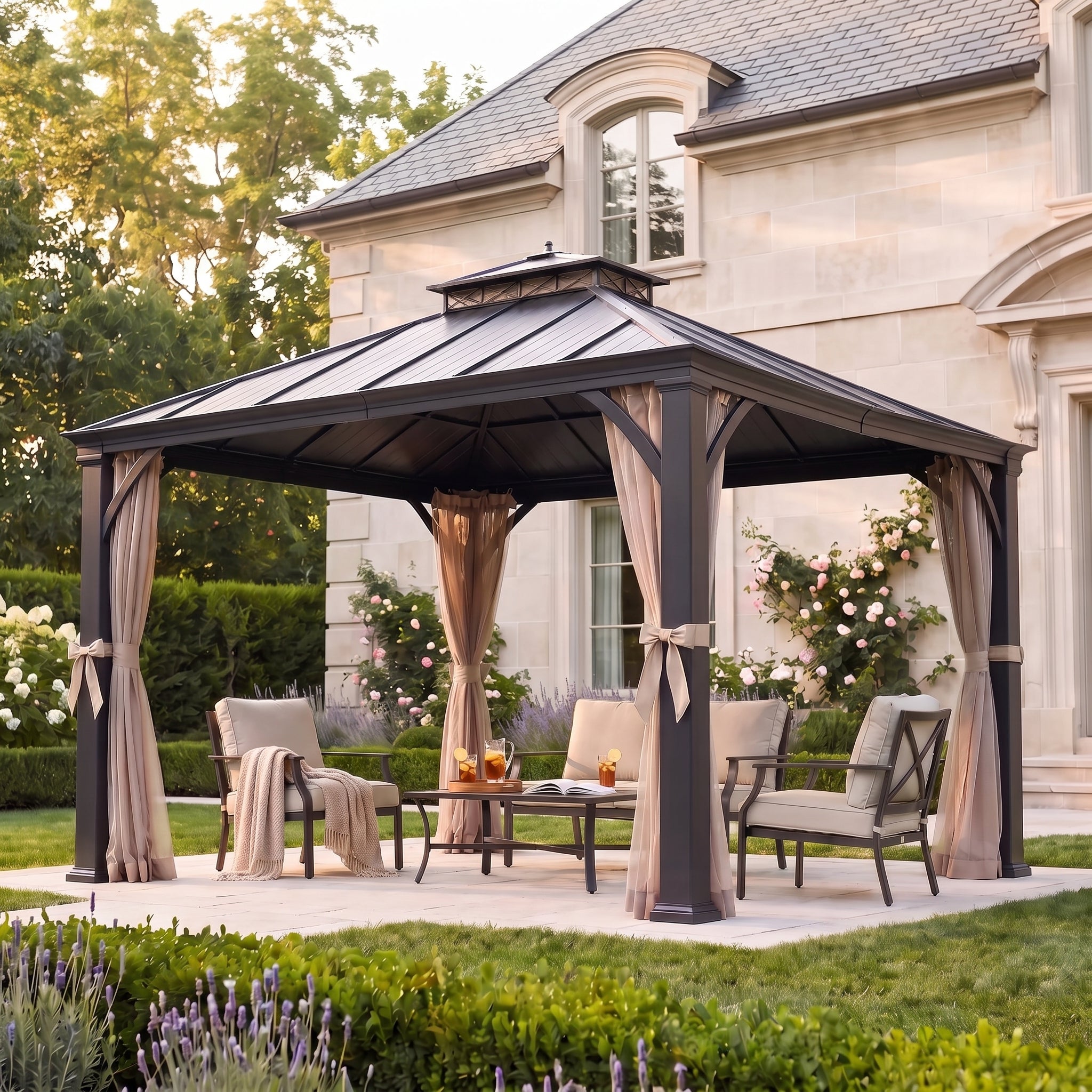 Crown Lattice Hardtop Patio Gazebo 11' × 13',  Matte Black