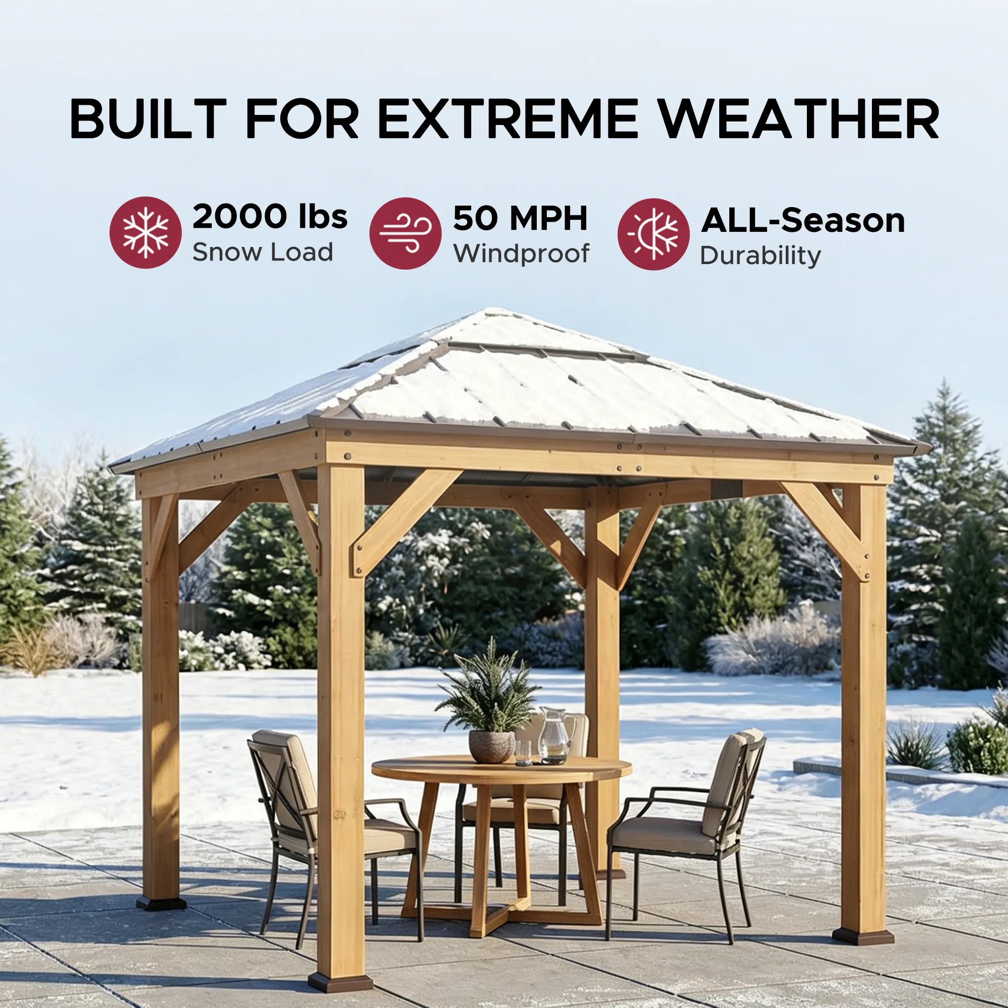 SUNJOY 9x9 Cedar Gazebo with Brown Metal Roof and Ceiling Hook