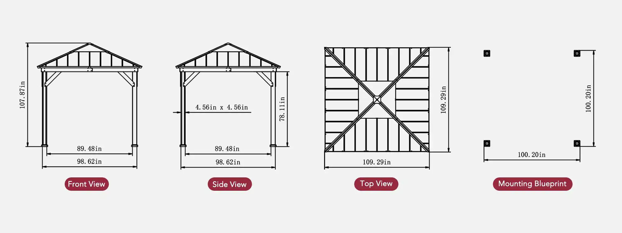 SUNJOY 9x9 Cedar Gazebo with Brown Metal Roof and Ceiling Hook