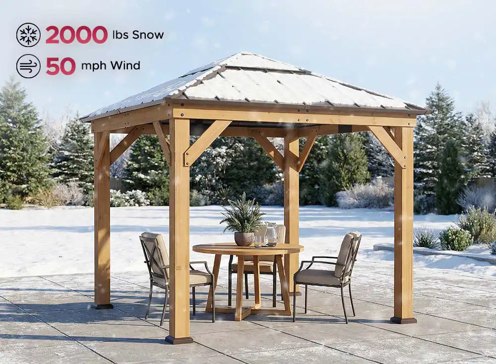 SUNJOY 9x9 Cedar Gazebo with Brown Metal Roof and Ceiling Hook