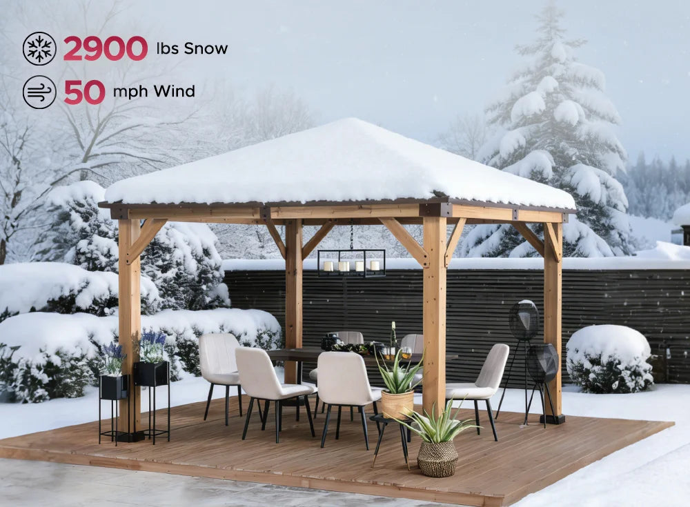 SUNJOY 11x11 Small Outdoor Wooden Gazebo with Metal Roof and Skylight