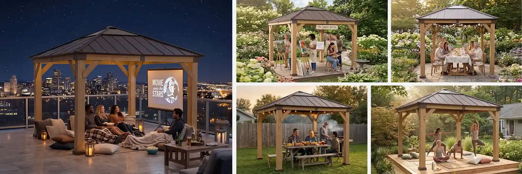 SUNJOY 11x11 Small Outdoor Wooden Gazebo with Metal Roof and Skylight