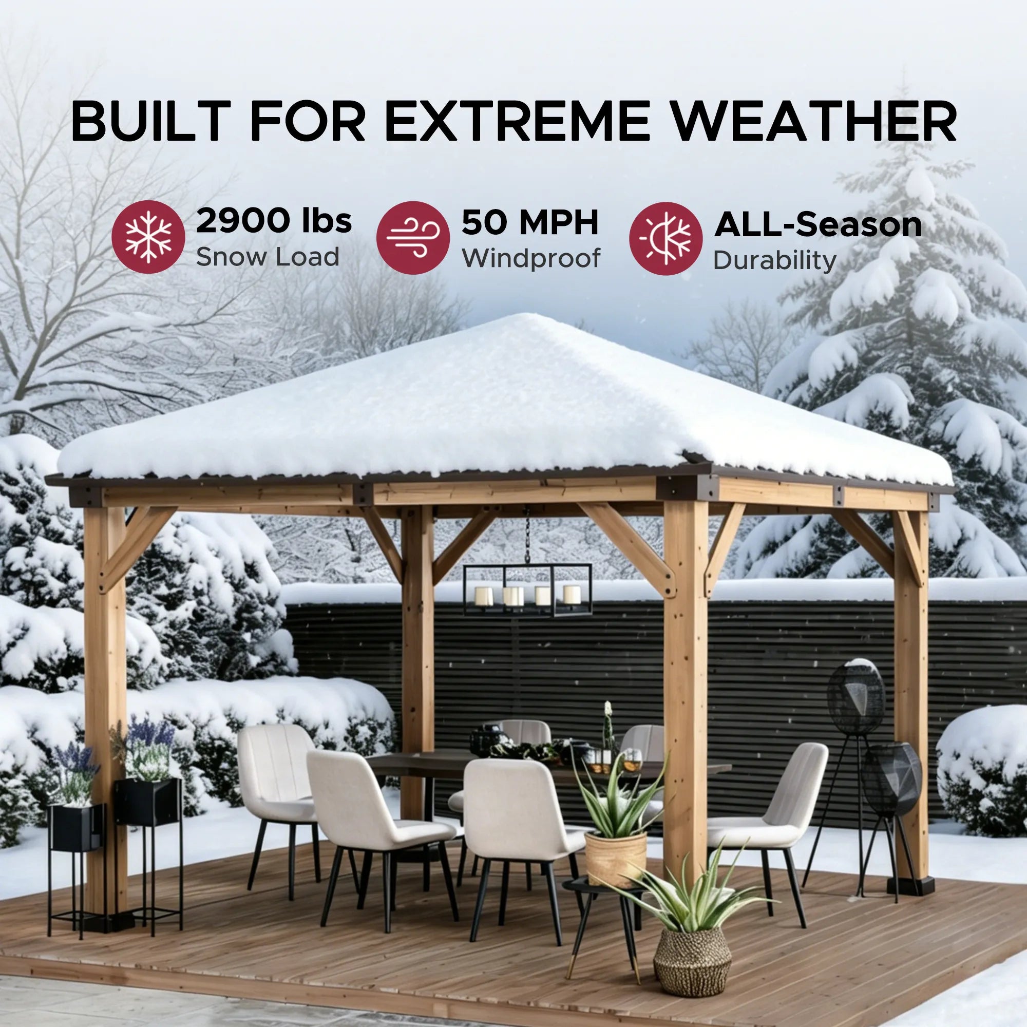SUNJOY 11x11 Small Outdoor Wooden Gazebo with Metal Roof and Skylight