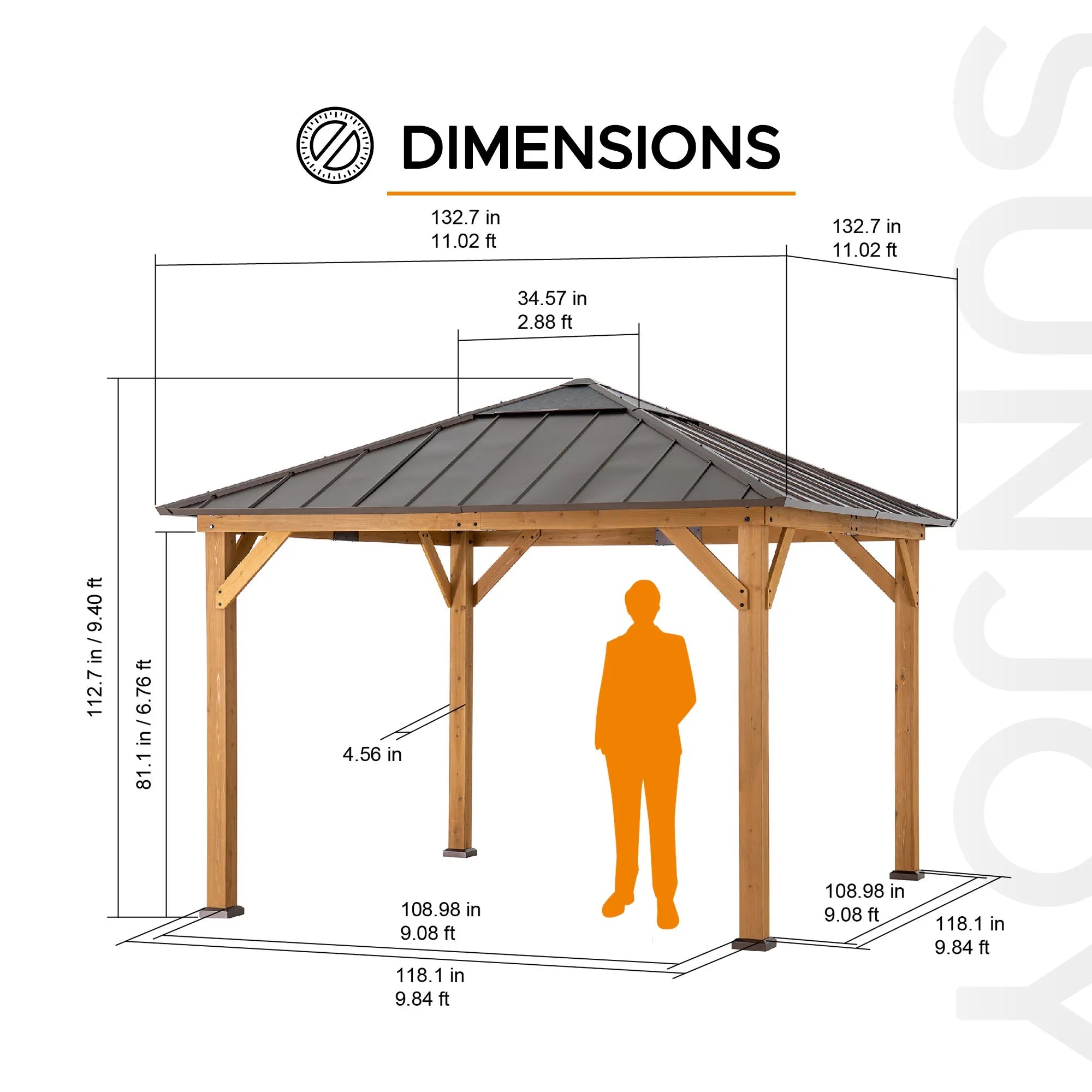 11x11 Hard Top Gazebo with Skylight & Steel Roof - SUNJOY