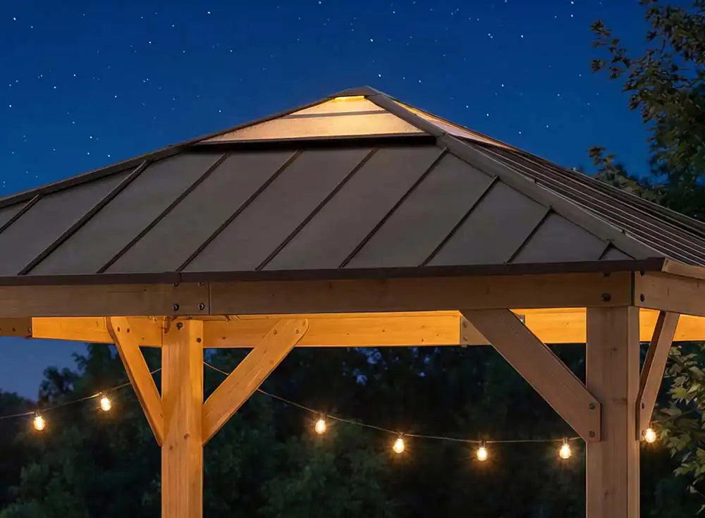 SUNJOY 11x11 Hip Roof Wooden Gazebo with Polycarbonate Skylight