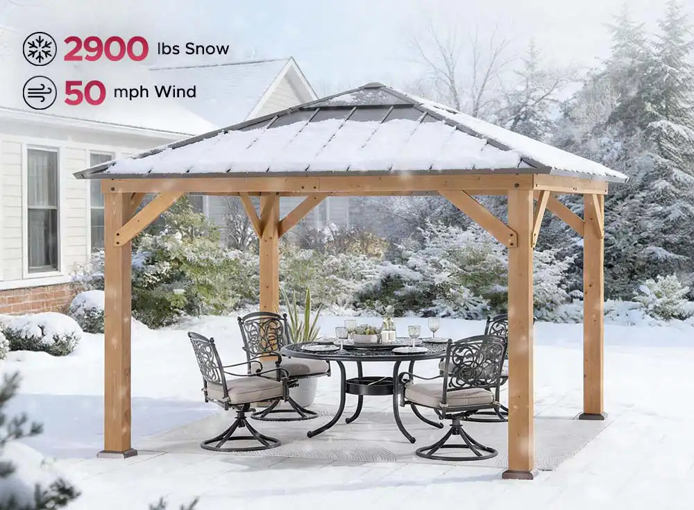 SUNJOY 11x11 Hip Roof Wooden Gazebo with Polycarbonate Skylight