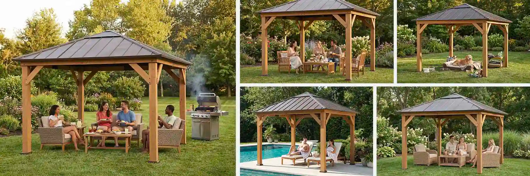 SUNJOY 11x11 Hip Roof Wooden Gazebo with Polycarbonate Skylight