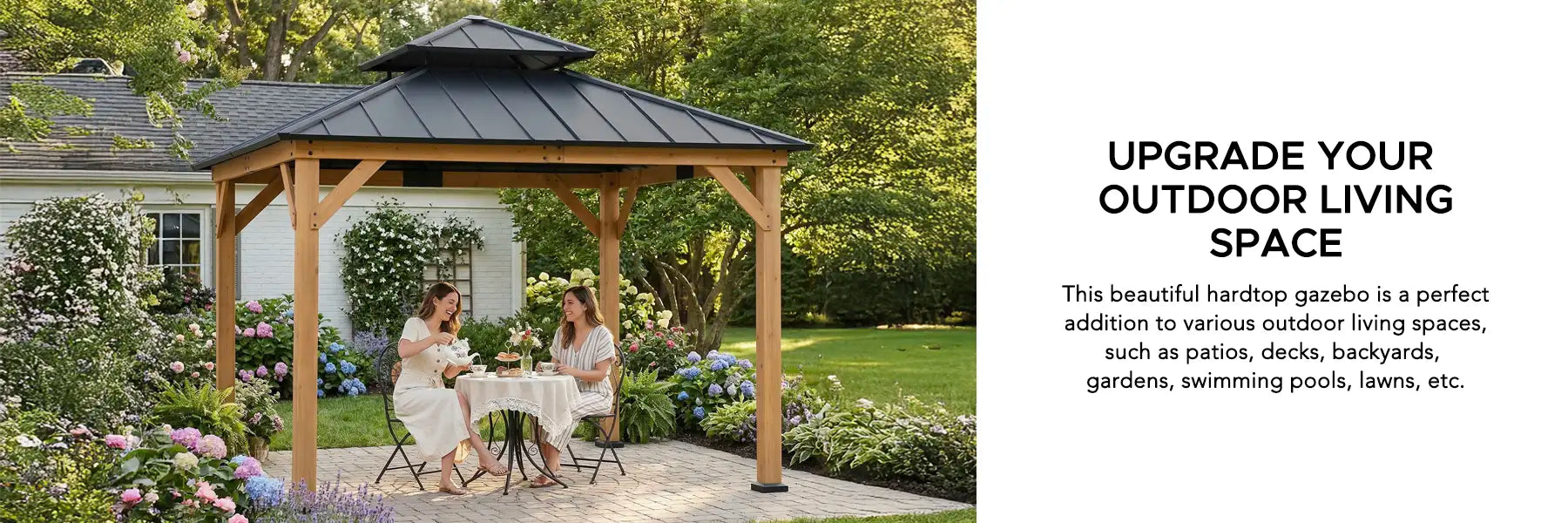 SUNJOY 11x11 Wooden Frame Backyard Hardtop Gazebo with Ceiling Hook - Upgrade Natural Cedar