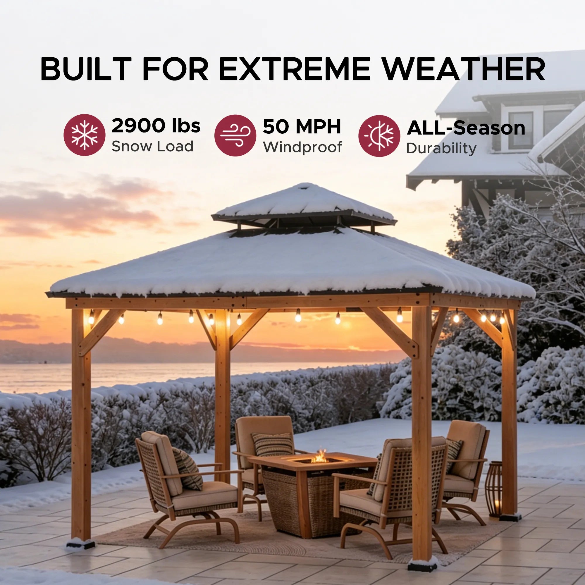 SUNJOY 11x11 Wooden Frame Backyard Hardtop Gazebo with Ceiling Hook - Upgrade Natural Cedar