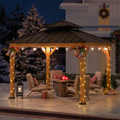 SUNJOY 11x11 Wooden Frame Backyard Hardtop Gazebo with Ceiling Hook.