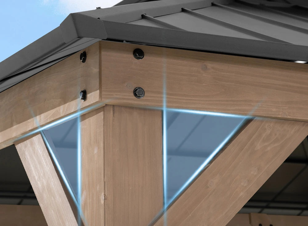 SUNJOY 11x11 Wooden Frame Backyard Hardtop Gazebo with Ceiling Hook - Upgrade Weathered Cedar