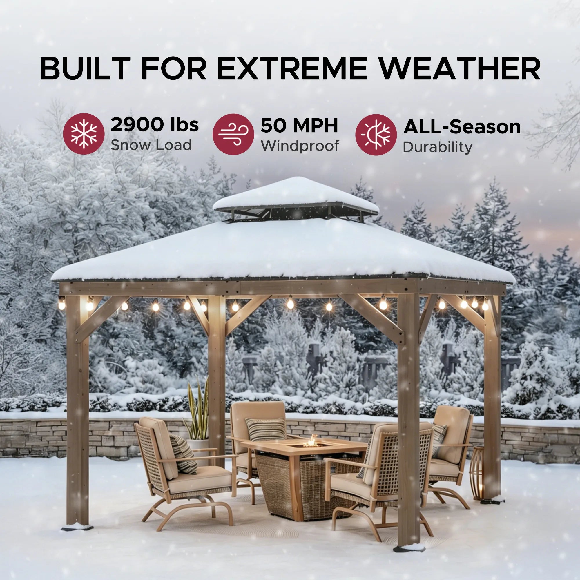 SUNJOY 11x11 Wooden Frame Backyard Hardtop Gazebo with Ceiling Hook - Upgrade Weathered Cedar