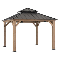 SUNJOY 11x11 Wooden Frame Backyard Hardtop Gazebo with Ceiling Hook