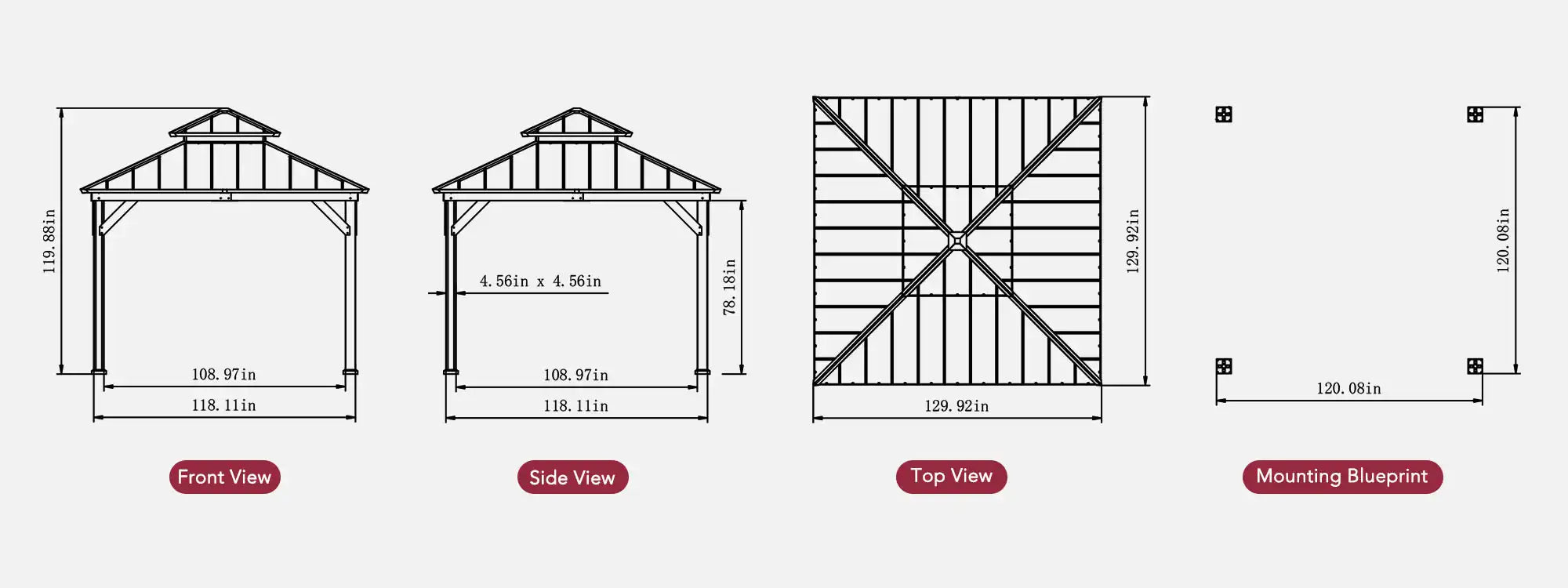 SUNJOY 11x11 Wooden Frame Backyard Hardtop Gazebo with Ceiling Hook - Standard Warm Cedar