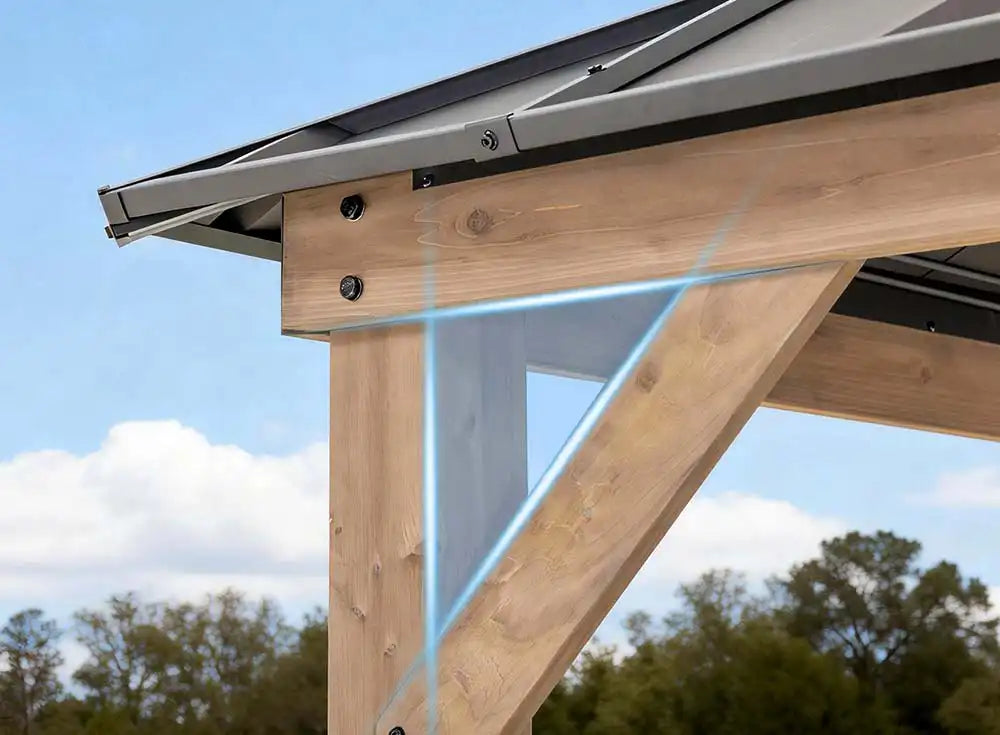 SUNJOY 11x11 Wooden Frame Backyard Hardtop Gazebo with Ceiling Hook - Standard Warm Cedar