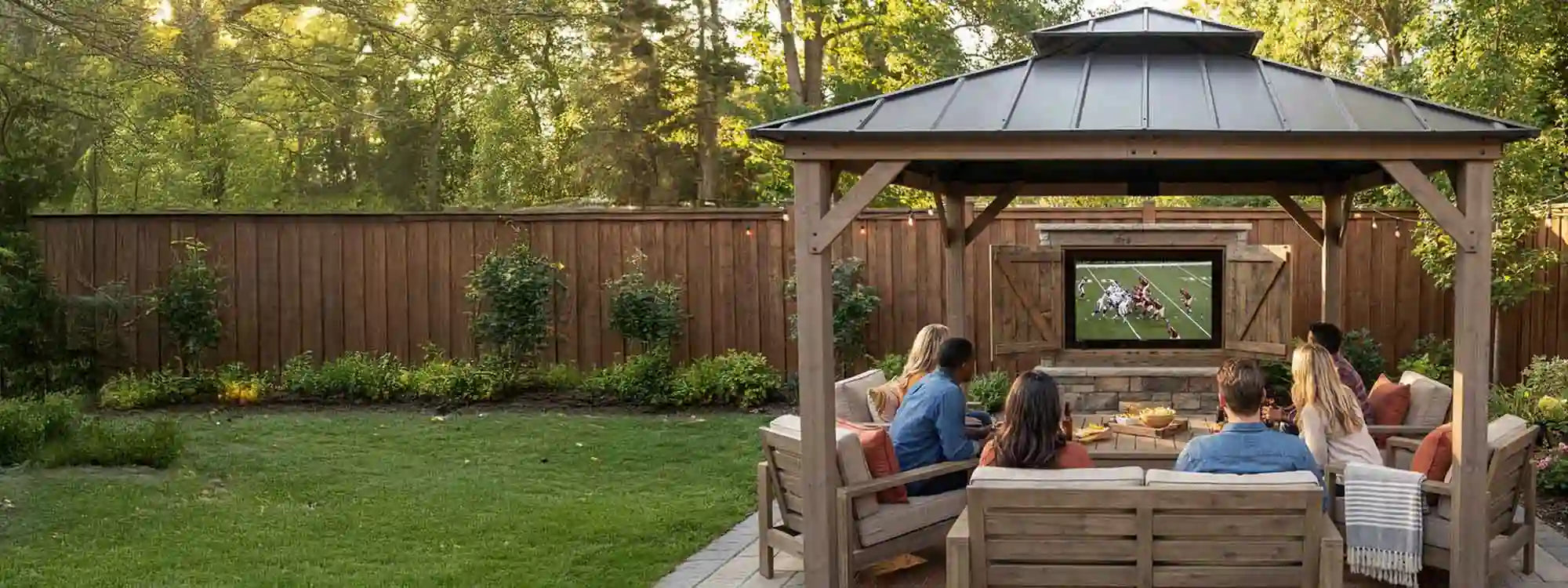 SUNJOY 11x11 Wooden Frame Backyard Hardtop Gazebo with Ceiling Hook - Standard Warm Cedar