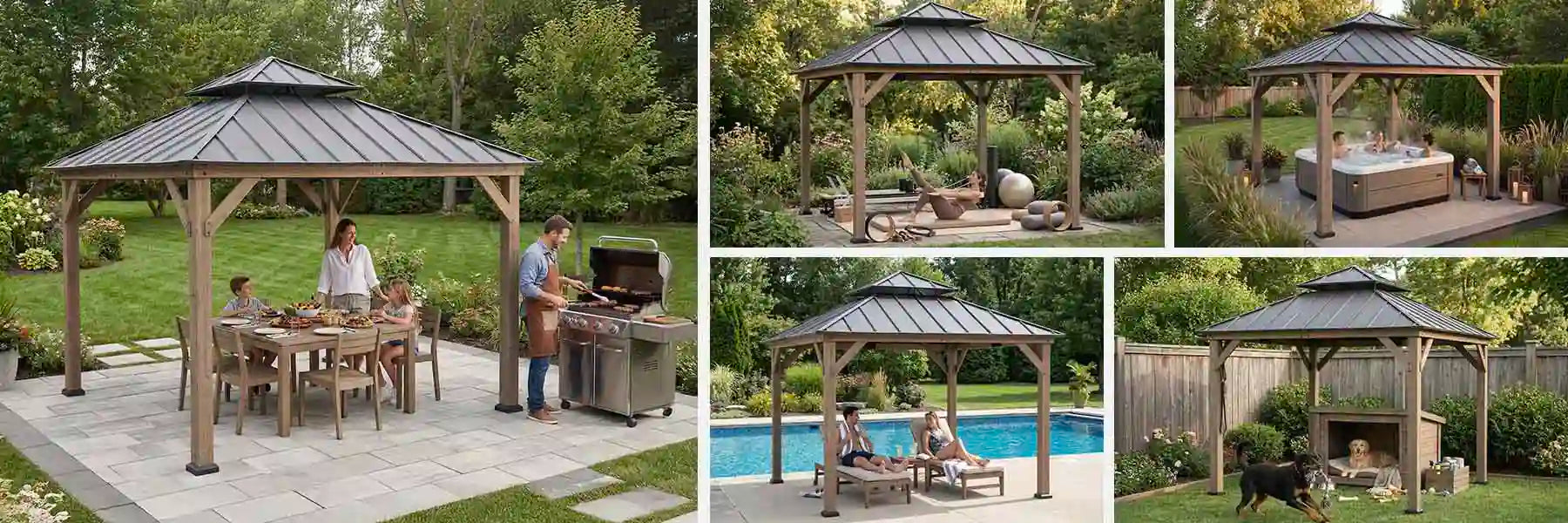 SUNJOY 11x11 Wooden Frame Backyard Hardtop Gazebo with Ceiling Hook - Standard Warm Cedar