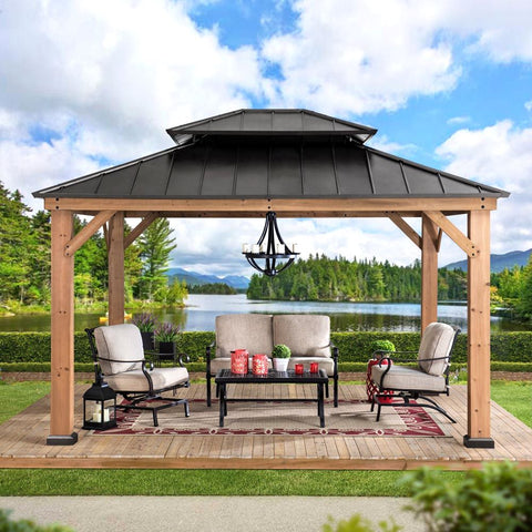 Sunjoy Wooden Hardtop Gazebo for Sale 11x13 for Outdoor Backyard Patio ...